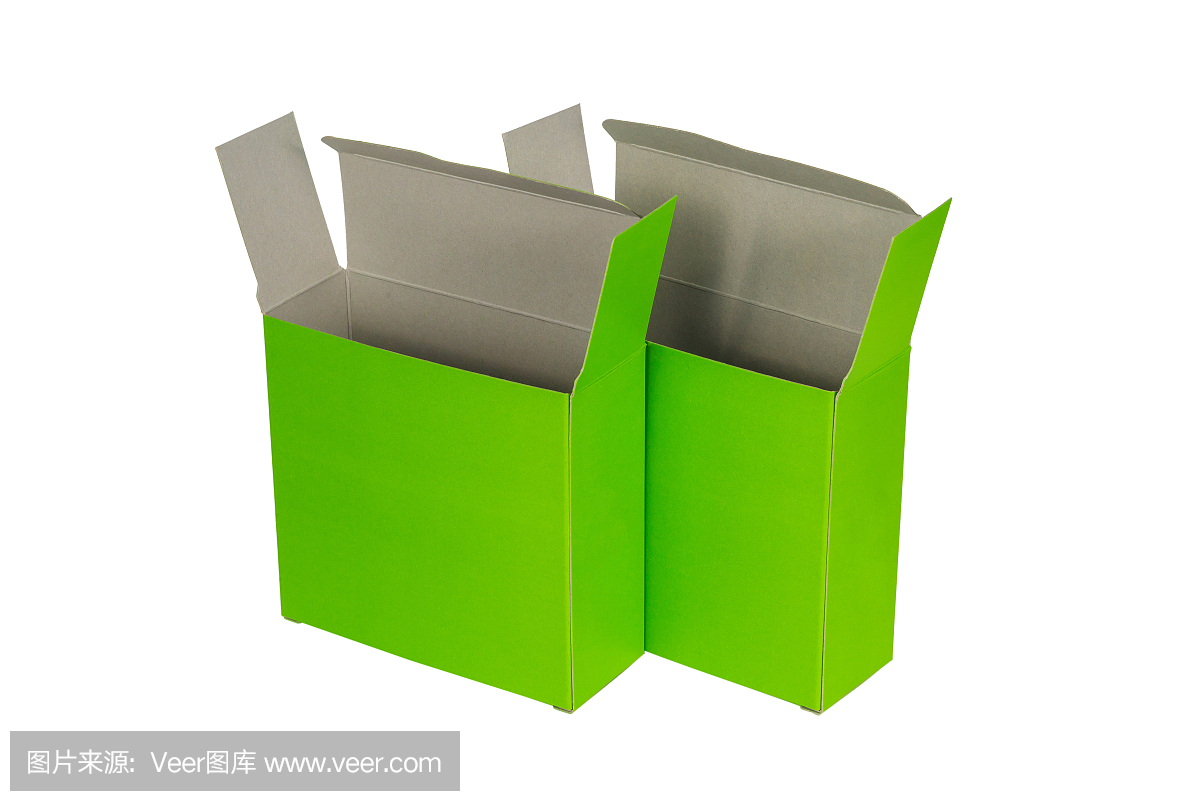 两个绿色盒子盖打开,绿色纸包隔离